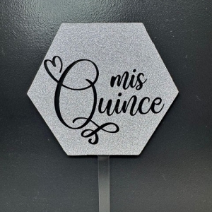 Mis Quince Silver Glitter Hexagon Acrylic Cake Topper each