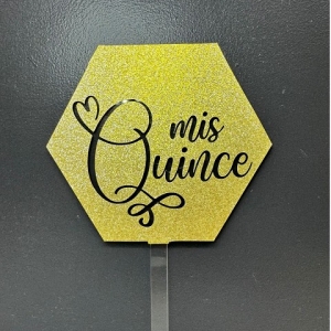 Mis Quince Gold Glitter Hexagon Acrylic Cake Topper each