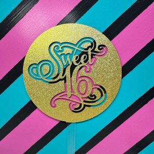 Sweet 16 Gold Glitter Round Acrylic Cake Topper each