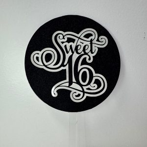 Sweet 16 Black Glitter Round Acrylic Cake Topper each