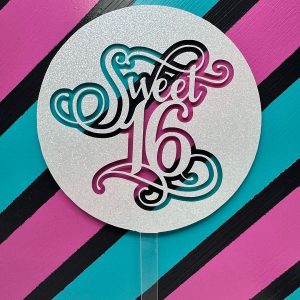 Sweet 16 White Glitter Round Acrylic Cake Topper each