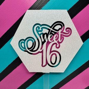 Sweet 16 White Glitter Hexagon Acrylic Cake Topper each