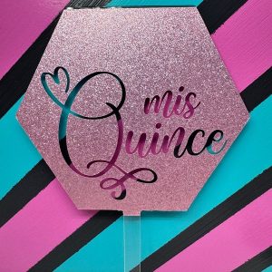 Mis Quince Pink Glitter Hexagon Acrylic Cake Topper each