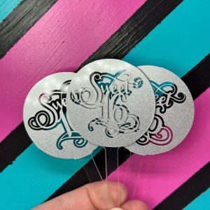 Sweet 16 Silver Glitter Round Acrylic Cupcake Toppers 12 count
