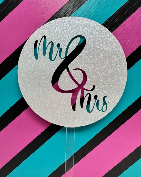 Mr & Mrs Script White Glitter Acrylic Wedding Topper each