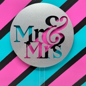Mr & Mrs Fancy Block Script Silver Glitter Acrylic Wedding Topper each