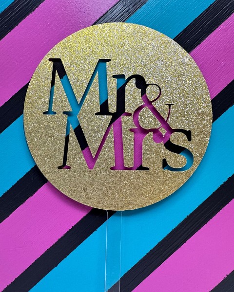 Mr & Mrs Block Script Gold Glitter Acrylic Wedding Topper each