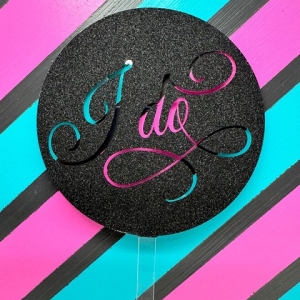 I Do Script Black Glitter Acrylic Wedding Topper each