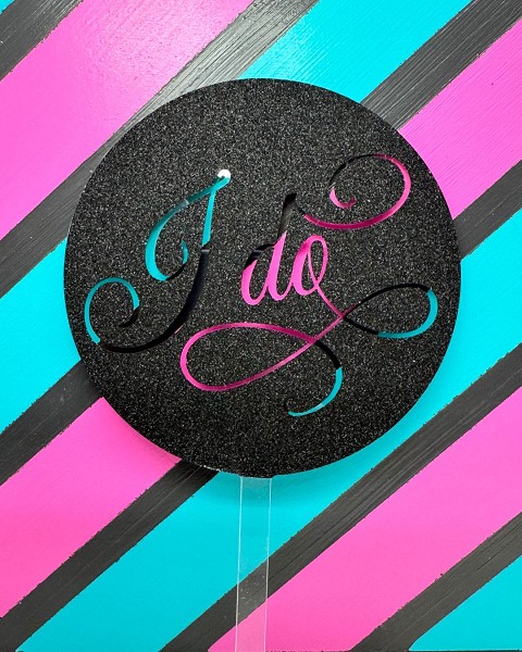 I Do Script Black Glitter Acrylic Wedding Topper each