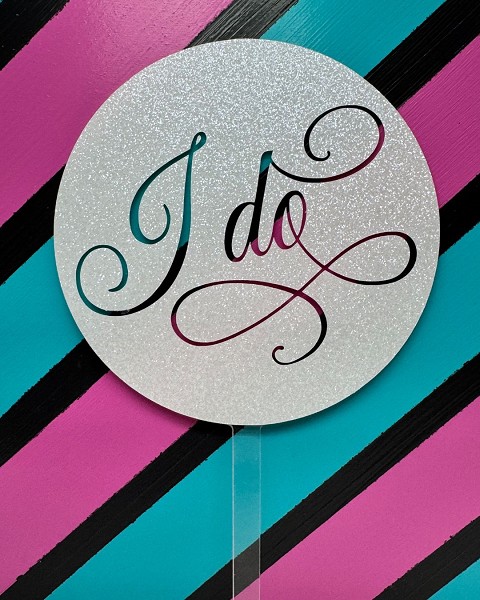 I Do Script White Glitter Acrylic Wedding Topper each