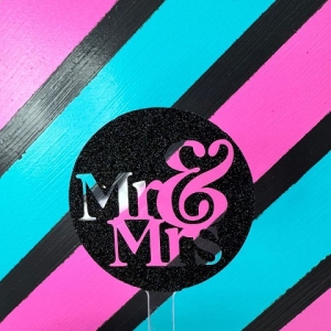 Mr & Mrs Fancy Block Script Black Glitter Acrylic Cupcake Topper 12 count