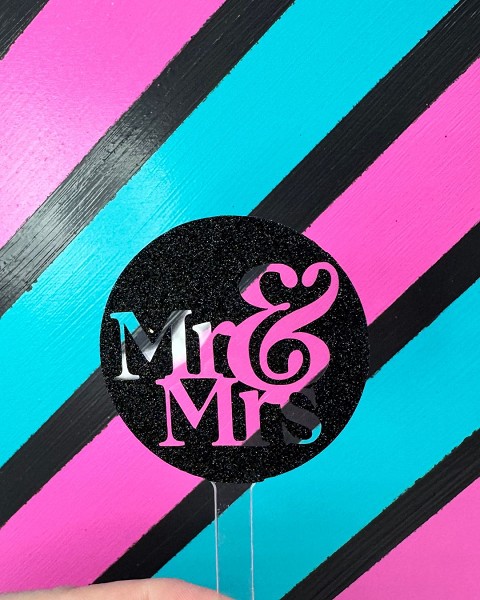 Mr & Mrs Fancy Block Script Black Glitter Acrylic Cupcake Topper 12 count