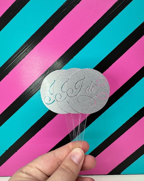 I Do Script Silver Glitter Acrylic Cupcake Topper 12 count