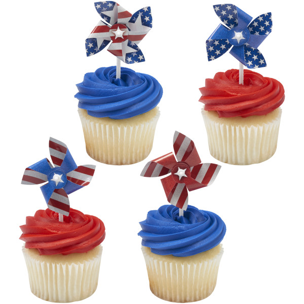 Red, White and Blue Pinwheels DecoPics 4 count
