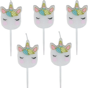 Glitter Unicorn Candles On Picks Set 5 Candles per set