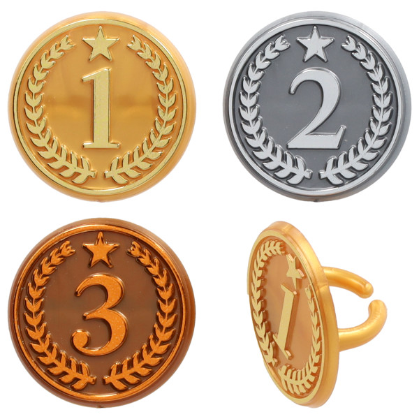Gold, Silver, and Bronze Medal Foil Cupcake Rings 12 count - Image 2