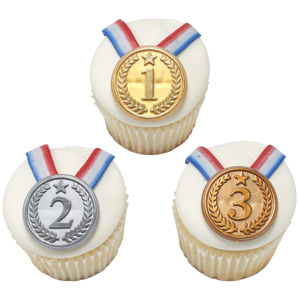 Gold, Silver, and Bronze Medal Foil Cupcake Rings 12 count - Image 3