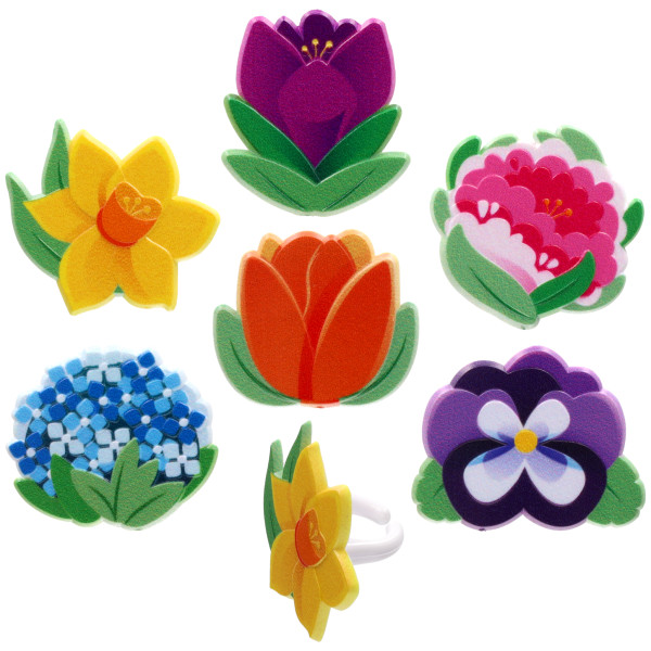 Bright Spring Flowers Cupcake Rings 12 count - Image 2