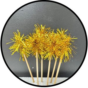 Gold Foil Firework Cupcake Toppers Gold Sparkle Tinsel Cake Toppers New Years Cake Decoration Cocktail Fruit Toothpick for Birthday Wedding Graduation Party 6 CT