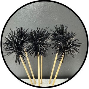 Black Foil Firework Cupcake Toppers, Sparkle Tinsel Cake Toppers New Years Cake Decoration Cocktail Fruit Toothpick for Birthday Wedding Graduation Party 6 CT