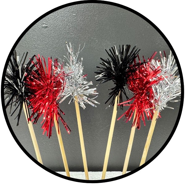 Black, Red and Silver Foil Firework Cupcake Toppers Gold Sparkle Tinsel Cake Toppers New Years Cake Decoration Cocktail Fruit Toothpick for Birthday Wedding Graduation Party 6 CT