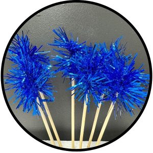Blue Foil Firework Cupcake Toppers Gold Sparkle Tinsel Cake Toppers New Years Cake Decoration Cocktail Fruit Toothpick for Birthday Wedding Graduation Party 6 CT