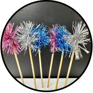 Light Blue, Silver and Pink Foil Firework Cupcake Toppers Gold Sparkle Tinsel Cake Toppers New Years Cake Decoration Cocktail Fruit Toothpick for Birthday Wedding Graduation Party 6 CT
