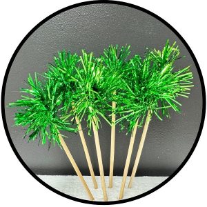 Green Foil Firework Cupcake Toppers Gold Sparkle Tinsel Cake Toppers New Years Cake Decoration Cocktail Fruit Toothpick for Birthday Wedding Graduation Party 6 CT