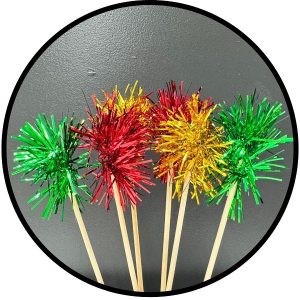 Gold, Red and Green Foil Firework Cupcake Toppers Gold Sparkle Tinsel Cake Toppers New Years Cake Decoration Cocktail Fruit Toothpick for Birthday Wedding Graduation Party 6 CT