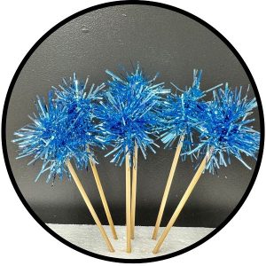 Light Blue Foil Firework Cupcake Toppers Gold Sparkle Tinsel Cake Toppers New Years Cake Decoration Cocktail Fruit Toothpick for Birthday Wedding Graduation Party 6 CT