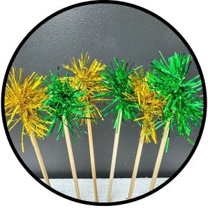 Green and Gold Foil Firework Cupcake Toppers Gold Sparkle Tinsel Cake Toppers New Years Cake Decoration Cocktail Fruit Toothpick for Birthday Wedding Graduation Party 6 CT