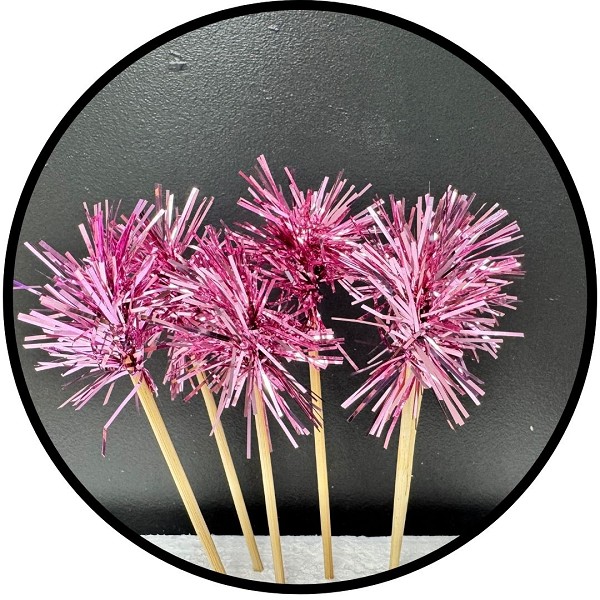 Pink Foil Firework Cupcake Toppers Gold Sparkle Tinsel Cake Toppers New Years Cake Decoration Cocktail Fruit Toothpick for Birthday Wedding Graduation Party 6 CT