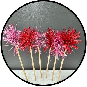Pink and Red Foil Firework Cupcake Toppers Gold Sparkle Tinsel Cake Toppers New Years Cake Decoration Cocktail Fruit Toothpick for Birthday Wedding Graduation Party 6 CT