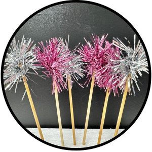 Pink and Silver Foil Firework Cupcake Toppers Gold Sparkle Tinsel Cake Toppers New Years Cake Decoration Cocktail Fruit Toothpick for Birthday Wedding Graduation Party 6 CT
