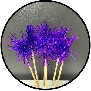 Purple Foil Firework Cupcake Toppers Gold Sparkle Tinsel Cake Toppers New Years Cake Decoration Cocktail Fruit Toothpick for Birthday Wedding Graduation Party 6 CT