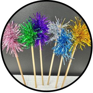Rainbow Foil Firework Cupcake Toppers Gold Sparkle Tinsel Cake Toppers New Years Cake Decoration Cocktail Fruit Toothpick for Birthday Wedding Graduation Party 6 CT