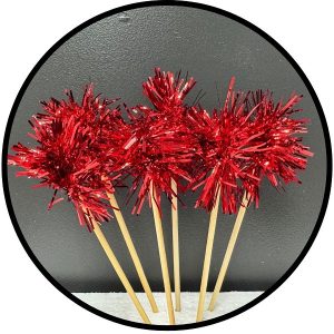 Red Foil Firework Cupcake Toppers Gold Sparkle Tinsel Cake Toppers New Years Cake Decoration Cocktail Fruit Toothpick for Birthday Wedding Graduation Party 6 CT
