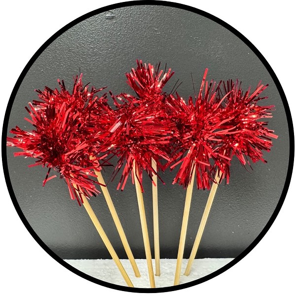 Red Foil Firework Cupcake Toppers Gold Sparkle Tinsel Cake Toppers New Years Cake Decoration Cocktail Fruit Toothpick for Birthday Wedding Graduation Party 6 CT