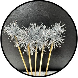 Silver Foil Firework Cupcake Toppers Gold Sparkle Tinsel Cake Toppers New Years Cake Decoration Cocktail Fruit Toothpick for Birthday Wedding Graduation Party 6 CT