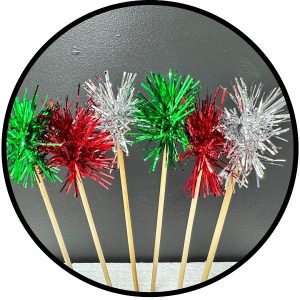 Silver, Red and Green Foil Firework Cupcake Toppers Gold Sparkle Tinsel Cake Toppers New Years Cake Decoration Cocktail Fruit Toothpick for Birthday Wedding Graduation Party 6 CT