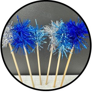 Winter- Light Blue, Dark Blue and Silver Foil Firework Cupcake Toppers, Sparkle Tinsel Cake Toppers New Years Cake Decoration Cocktail Fruit Toothpick for Birthday Wedding Graduation Party 6 CT