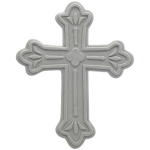 Silver Cross Ornate Gum Paste Layon 4.25″x 4.25″ Each