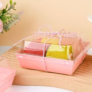 Pink 5 Inch Paper Charcuterie Boxes with Clear Lids, Black | Small, Square, To Go Food Containers, Bakery Boxes, For Mini Cake, Desserts, Cookies, Sandwiches, Strawberries Each
