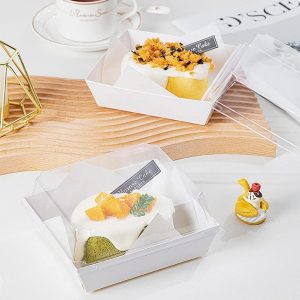 White 5 Inch Paper Charcuterie Boxes with Clear Lids, Black | Small, Square, To Go Food Containers, Bakery Boxes, For Mini Cake, Desserts, Cookies, Sandwiches, Strawberries Each