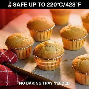 Gold Cupcake Liners, 3.5oz Disposable Muffin Foil Cupcake Ramekins, Aluminum Wrappers Paper Cake Containers Mini Cheesecakes Cups Dessert Holders for Birthday Wedding Party Festival  12 CT