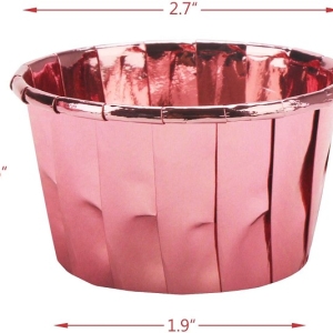 Pink Cupcake Liners, 3.5oz Disposable Muffin Foil Cupcake Ramekins, Aluminum Wrappers Paper Cake Containers Mini Cheesecakes Cups Dessert Holders for Birthday Wedding Party Festival  12 CT