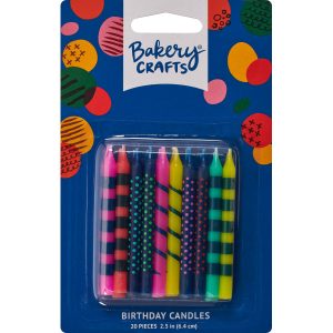 Bright Stripes & Dots Candle 2 1/2″ 20 Pieces