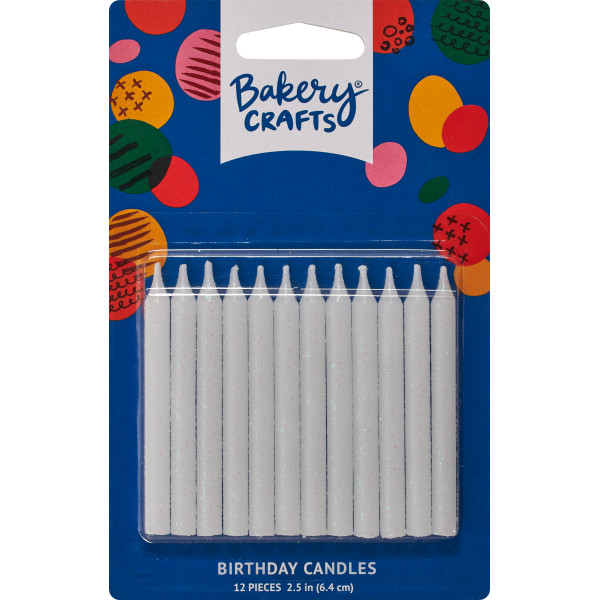White Glitter Candle 2.5" 12 count