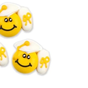 Graduation Cap White Smiley Royal Icing 6 count
