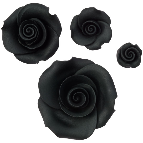 Sugarsoft Roses Black 4 count (Large, Medium, Small, Bud)